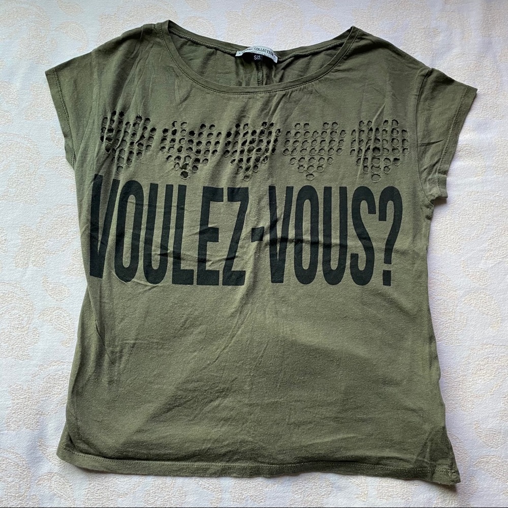 Bershka Olive Green Boat Neck Shirt